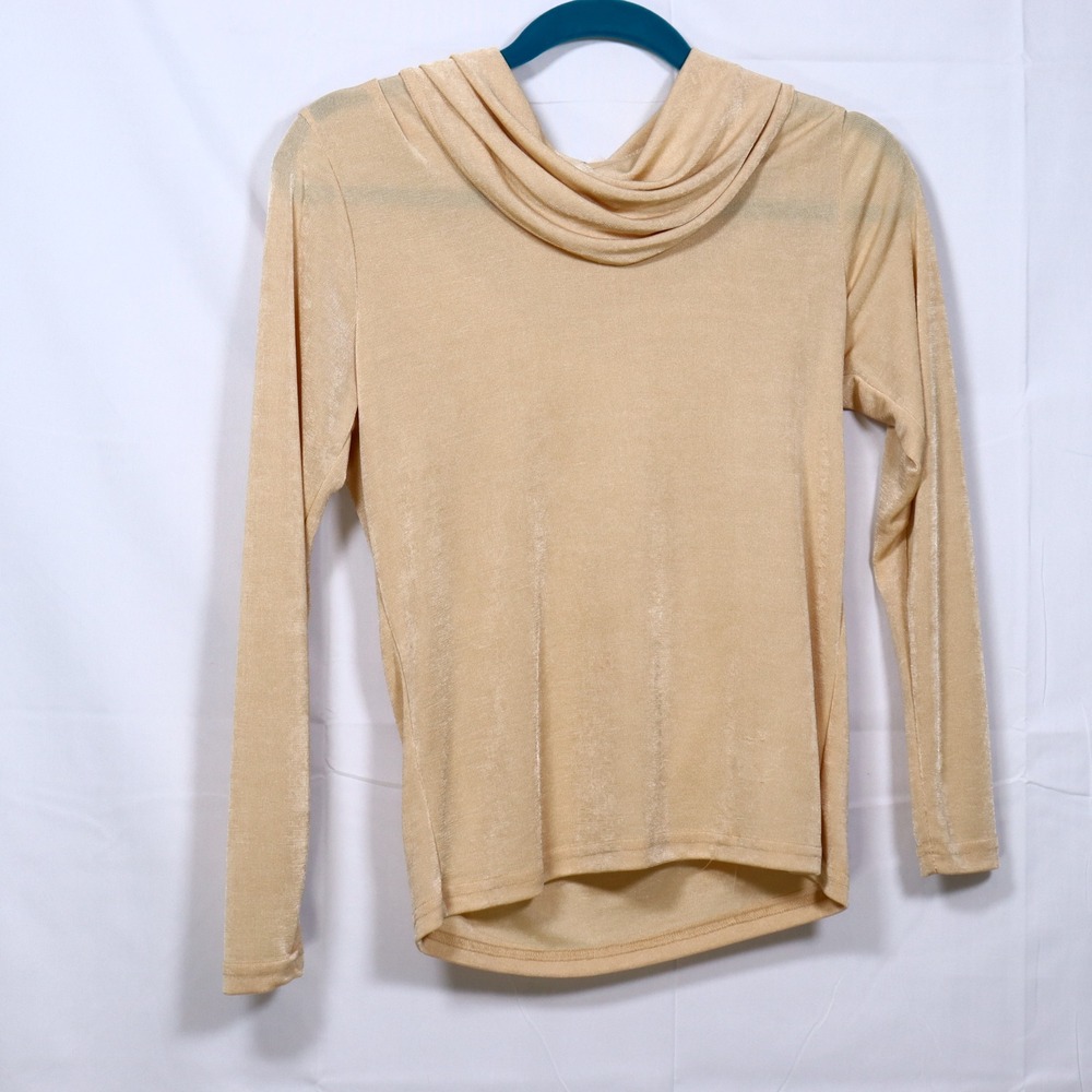 Together! Cowl Neck Top S Tan Womens Minimalist Shimmer